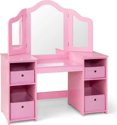 Immagine prodotto di Tavolo da toeletta per bambini con specchio rimovibile e contenitore - Rosa