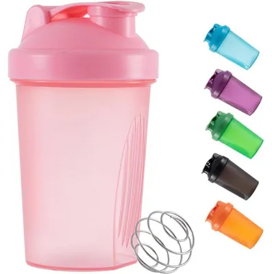 Productafbeelding van Shakerfles voor eiwitshakes, kunststof, sport, fitness, 400 ml, met mengbal, roze