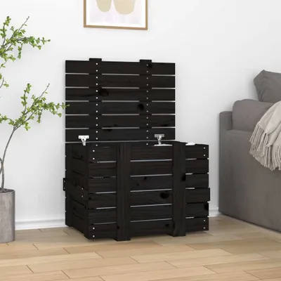 Produktbild von "2026 Promotion" Truhe Schwarz 58x40,5x42 cm Massivholz Kiefer - Aufbewahrungsboxen CC29124