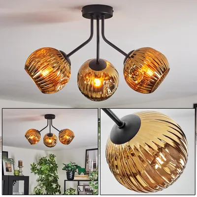Produktbild von Villamare Deckenlampe aus Metall/Riffelglas in Schwarz/Goldfarben