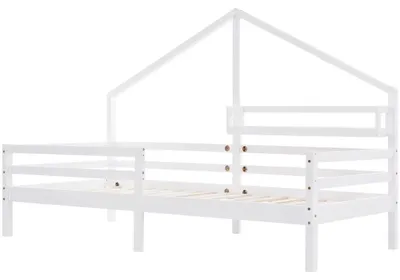 Image de Lit bébé - Lit simple 90x200 cm - Bois de pin - Barrières de sécurité - Sommier à lattes - Blanc