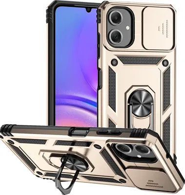 Immagine prodotto di Custodia per Samsung Galaxy A06 a doppio strato con copertura scorrevole della fotocamera e supporto ad anello Oro
