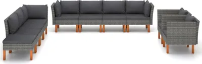 Produktbild von vidaXL 10-tlg. Garten-Lounge-Set Poly Rattan und Eukalyptusholz Grau