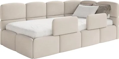Produktbild von Selsey Cloudy – Kinderbett 120x200, Kopfteil rechts, Matratze & Bettkasten, Chenille Cremeweiß