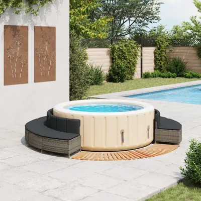 Produktbild von vidaXL Whirlpool-Umrandung Grau Poly Rattan und Massivholz Akazie