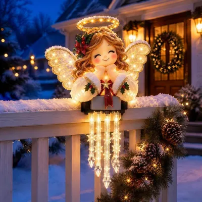 Produktbild von Weihnachtsengel Solar-Dekoleuchte, warmes Licht, Eiszapfen-Effekt, für Garten, Balkon, Zaun, Nacht-Automatik, wetterfest, Weihnachtsdeko