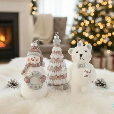 Produktbild von Christbaumfigur Kunststoff rosa weiß Set