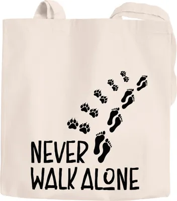 Produktbild von Jutebeutel Never walk alone Hund Pfoten Hundepfoten Pfotenabdrücke Hundebesitzer Baumwolltasche Stoffbeutel Tragetasche Moonworks® natur 2 lange Henkel