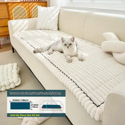 Produktbild von 1 Stk Vintage warme dicke rutschfestes Sofabezug geeignet,für Winter,3 Sitzer Couchbezug,Heimdekoration,Klassisches Design,(70x180cm),cremeweiß