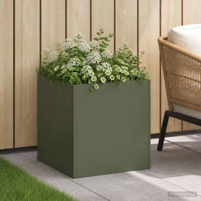 Imagen del producto de Maison Exclusive - Maceta para jardín, color verde oliva, 25 x 25 x 25 cm, acero laminado en frío