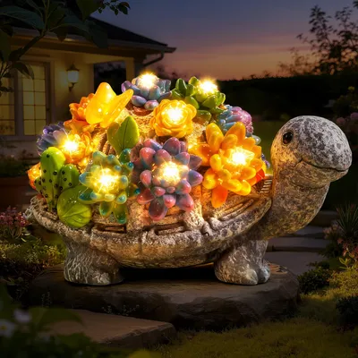 Produktbild von Wetterfeste, solarbetriebene Schildkrötenfigur für den Garten – Charmante Gartendekoration für Terrasse und Balkon – Garten- und Balkondekoration mit 8 LED-Leuchten