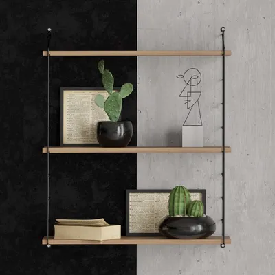 Produktbild von skye-decor Wandregal Armoni 3'lü, Nussbaum, 72 x 85 x 20 cm, melaminbeschichtete Spanplatte (18 mm), Metallbügel, modern