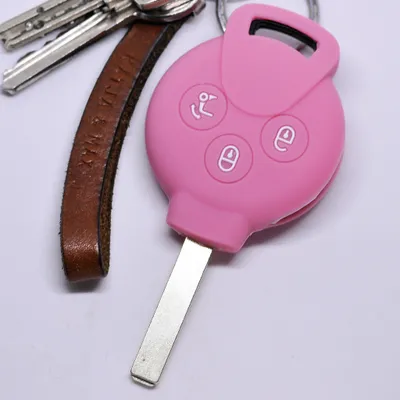 Produktbild von Auto Schlüssel Silikon Schutz Hülle Rosa kompatibel mit Smart 451 Fortwo Cabrio Coupe 3 Tasten Funk Fernbedienung