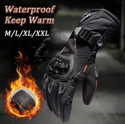 Immagine prodotto di Guanti da moto invernali da uomo, antivento e compatibili con touchscreen, neri, taglia L