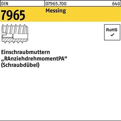 Produktbild von Reyher  Einschraubmuttern DIN 7965 MS M 4x12 ADM 8 mm Ms (100 Stück)