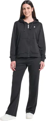 Produktbild von ATHL DPT. Damen modischer Sportanzug/Set aus Sweatjacke mit Kapuze und Jogginghose mit Bündchen, Schwarz leicht wide leg, Gr. L