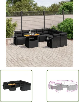 Produktbild von The Living Store 10-tlg. Garten-Sofagarnitur mit Kissen Schwarz Poly Rattan