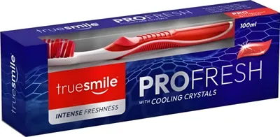 Obrázok produktu pre Truesmile | Zubná pasta - 100 ml - Intenzívna sviežosť - Mäta - S fluoridom - Dvojité antibakteriálne zloženie - Zubná kefka v sade