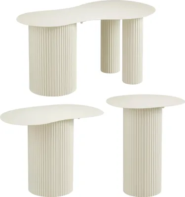 Zdjęcie produktu dla Mica Decorations Lux stolik pomocniczy – zestaw 3 sztuk – zestaw stolików kawowych – stolik kawowy – stoliki pomocnicze do salonu – 55 x 70 cm – żelazo – kolor złamanej bieli