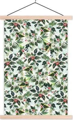 Produktbild von MuchoWow® Textilposter Weihnachten - Aquarell - Mistelzweig 120x180 cm mit holzfarbenen Rahmen - Textil-Plakat