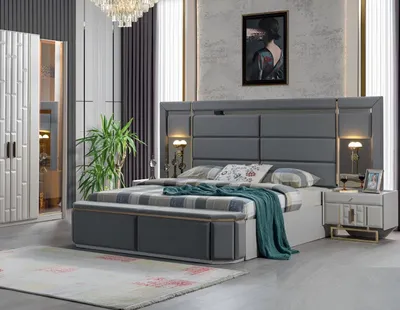 Obrázek produktu pro Ložnice Kompletní postel 2x Noční stolky  nábytek Set nábytku Nábytek