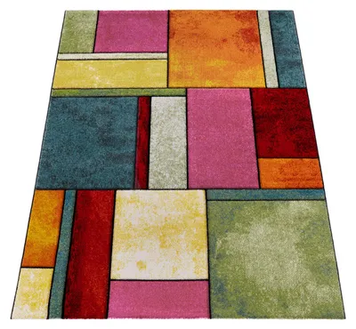 Produktbild von Designer Teppich Kariert Trendig Bunt Meliert Eyecatcher Grün Blau Orange Pink Grösse 160x230 cm