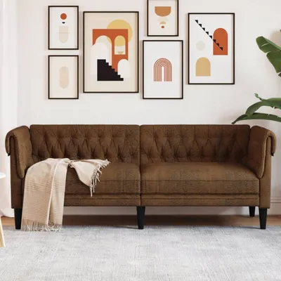 Produktbild von Design Chesterfield-Sofa 3-Sitzer Braun Stoff, Schlafsofas 2024 Neu