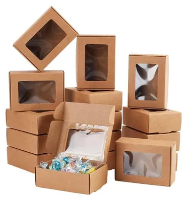 Produktbild von BENECREAT 30 Packungen Brown Kraft Paper Boxes mit durchsichtigen Fenstern für Schmuck Speicher Display, Weihnachten, Hochzeit, Valentinstag, 8,5x6x3cm