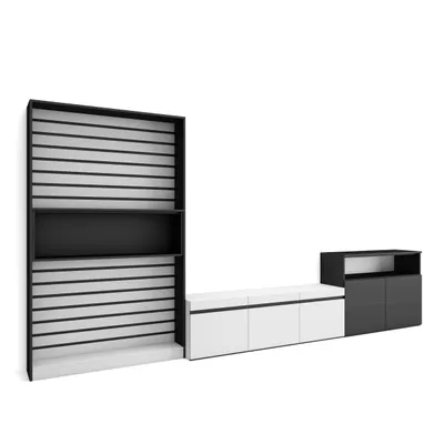 Immagine prodotto di COZY Mobile Soggiorno TV, 360x35x186cm, Per TV fino a 65, Set di mobili, Bianco e Nero