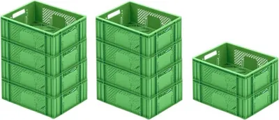 Produktbild von SparSet 10x Eurobehälter Obst- und Gemüsekasten | HxBxT 14,2x30x40cm | 13 Liter | Grün | Obst-Gemüsekiste, Obstkorb, Transportbox