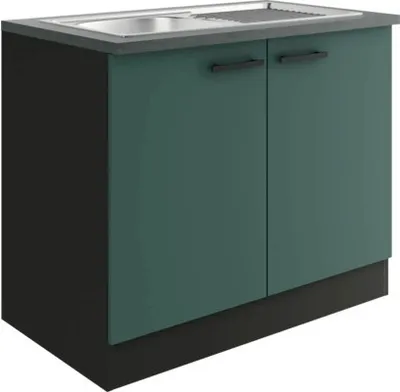 Produktbild von Optifit Spülenschrank inkl Spüle Verona405 BxTxH 100 x 60 x 84,8 cm grün matt zerlegt KUVE SAPL106-9+