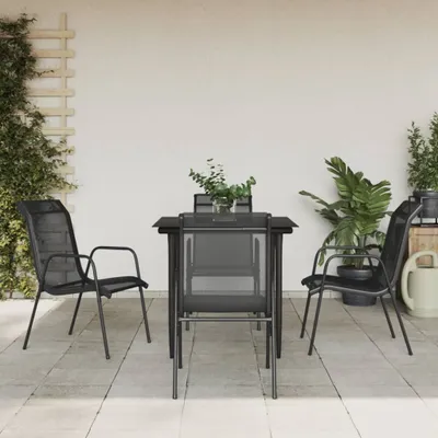 Produktbild von The Living Store 5-tlg. Garten-Essgruppe Schwarz Stahl und Textilene