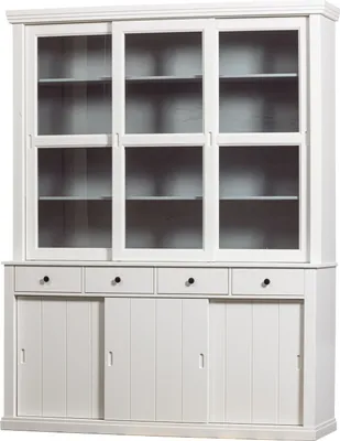 Produktbild von WOOOD Lagos Vitrinenschrank Highboard aus Kiefer mit Glastüren, Weiß