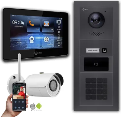 Produktbild von Goliath 2-Draht Video Türklingel: 7-Zoll 1 Monitor, RFID, Zahlencode, Anthrazit, Wifi-Kamera : Unterputzdose : 7 Zoll in Schwarz Monitor Auswahl: 7 Zoll in Schwarz Türklingel Montagedose: Unterputzdose