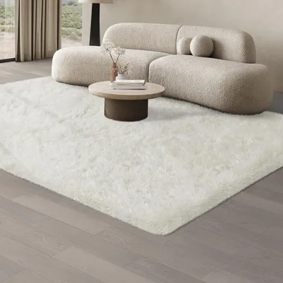 Produktbild von Hochflor Teppich Wohnzimmer 160 x 230 cm Creme Rechteckig