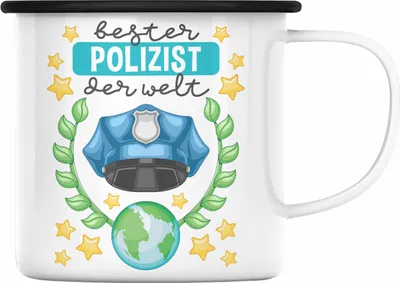 Produktbild von Trendation - Bester Polizist Geschenk Emaille Tasse mit Spruch Geschenke Polizei Männer Lustig (Schwarz)