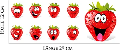 Produktbild von 9 verschiedene Folienaufkleber mit Erdbeeren, Aufkleber mit Erdbeer-Gesichtern zum Selbstausschneiden