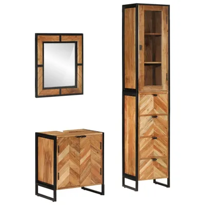 Produktbild von Best Möbel 3-tlg. Badmöbel-Set Eisen und Massivholz Akazie - Spiegelschränke Cloris Neu5003847 4parcel