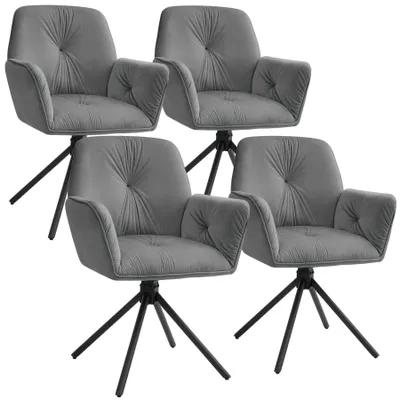 Image de Chaise pivotante LENIA rembourrée - Aspect velours anthracite/noir, Lot de 4