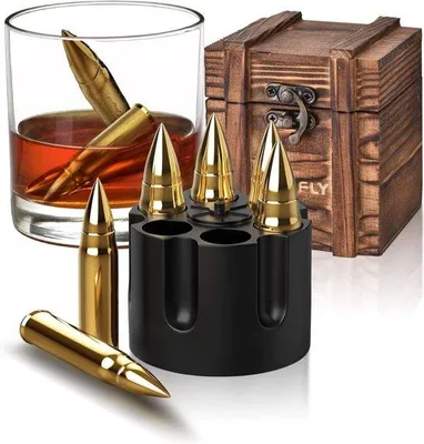 Produktbild von Unyqoos® Edelstahl-Whisky-Steine – wiederverwendbare Kühlwürfel für unverfälschten Whisky, inkl. Holzbox – Geschenk für Vater, Freund, Mann