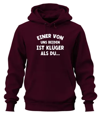 Productafbeelding van Een van ons is slimmer, grappige opdruk, humoristische uni hoodie, bordeauxrood, maat 3XL