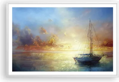 Produktbild von Gerahmtes Poster - Weißer Rahmen - Segelboot Westen die Sonne - 91,5x61 cm - Wand Bild - Wanddeko - Wandbilder - Wandposter - Bilderrahmen - Bilder - Kunstdruck - Wandbild - P2WAA91x61-4145