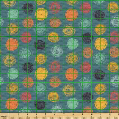 Zdjęcie produktu dla ABAKUHAUS Nowoczesna tkanina sprzedawana na metry, geometryczny, abstrakcyjny wzór z kolorowymi okręgami na jadeitowo-zielonym tle, 2 m (148 x 200 cm), wielokolorowa