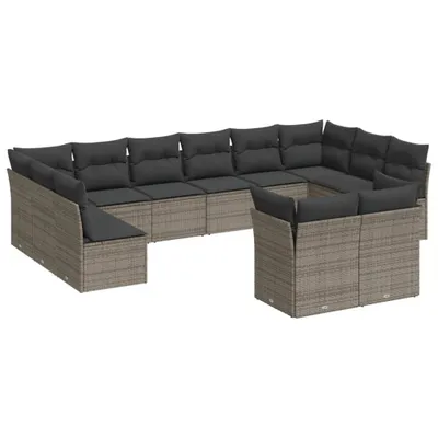 Produktbild von vidaXL 12-tlg. Garten-Sofagarnitur mit Kissen Grau Poly Rattan