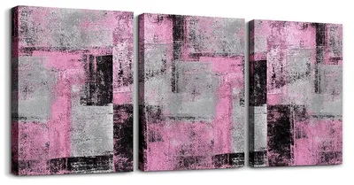 3er-Set abstrakte Canvas-Wandbilder 40x30 cm, Grau-Rosa