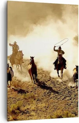 Produktbild von Bild auf Leinwand - Leinwandbild - Einteilig - Cowboys Pferde Galopp - 80x120cm - Wand Bild - Wanddeko - Wandbilder - Leinwanddruck - Wanddekoration - Leinwand bilder - Wandbild - PA80x120-2693