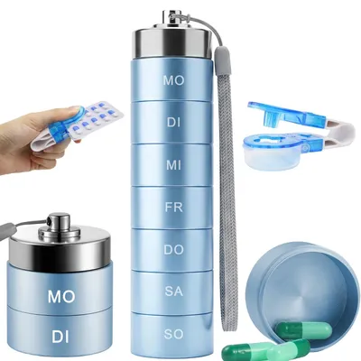 Obrázok produktu pre Kryt na tablety na 7 dní, vyrobený z hliníkovej zliatiny, s dávkovačom tabletiek, vodotesný, bez BPA