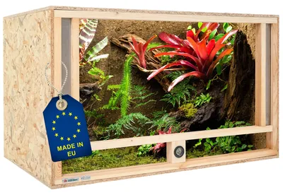 Produktbild von ITA Holz Terrarium 100х50х50 cm mit Frontbelüftung & Integriertem Hygrometer - Holzterrarium aus OSB-3 Platten - Terrarien für Reptilien, Schlangen, Amphibien - EU Produkt,