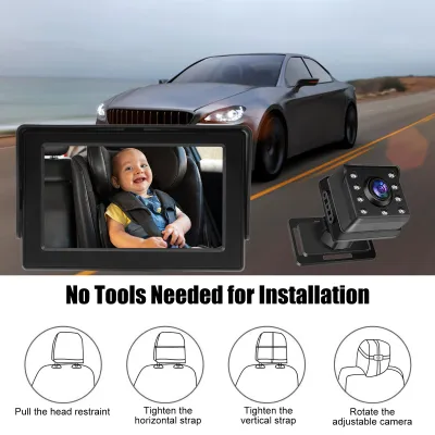 Produktbild von Baby-Autokamera mit 4,3-Zoll-Monitor, 1080p-Rückfahrkamera für den Rücksitz mit Nachtsichtfunktion, 360°-Drehung, großem Blickwinkel und USB-Anschluss für Neugeborene