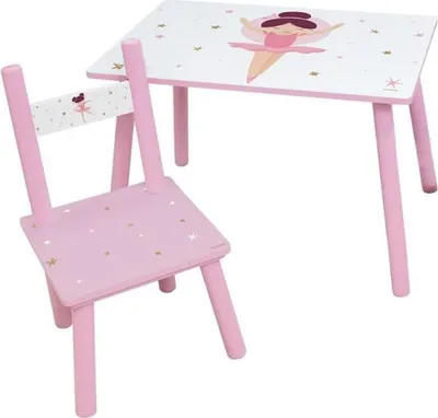Produktbild von FUN HOUSE Tänzer Ballerina Tisch H 41,5 cm x B 61 cm x T 42 cm mit einem Stuhl H 49,5 cm x B 31 cm x T 31,5 cm - Für Kinder